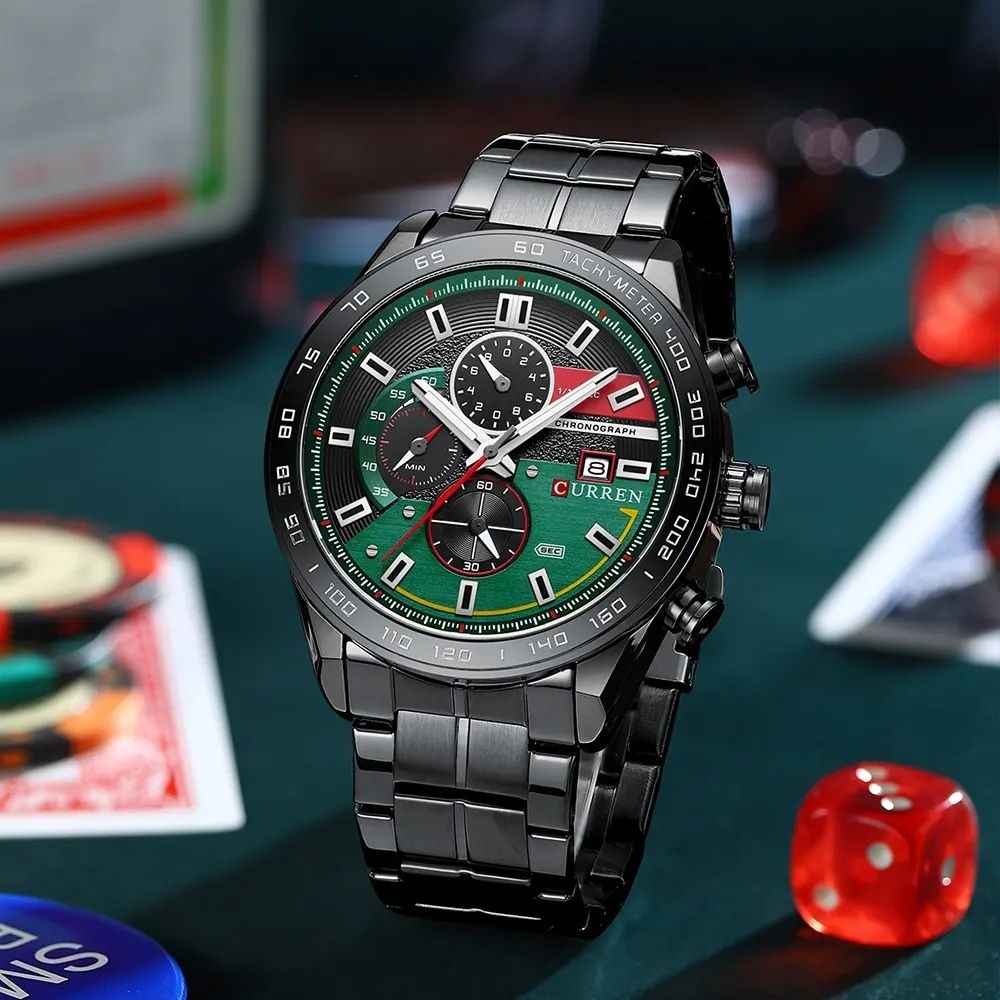 فروش ساعت مچی مردانه کارن 8410 مشکی-سبز (کورن 8410 CURREN)