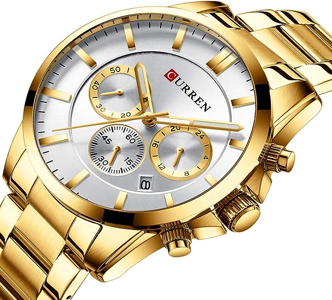 فروش ساعت مچی مردانه کارن مدل 8358 طلایی-سفید (کورن واتچ CURREN WATCH)