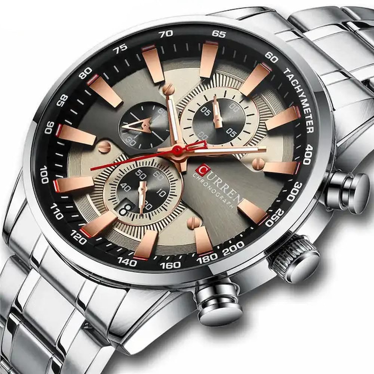 ساعت مچی مردانه کارن 8351 نقره ای-نسکافه ای (کورن 8351 CURREN)