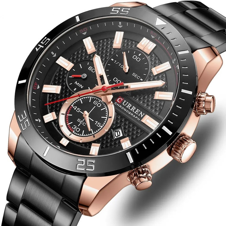 خرید ساعت مچی مردانه کارن 8417 مشکی-رزگلد (کورن 8417 CURREN)