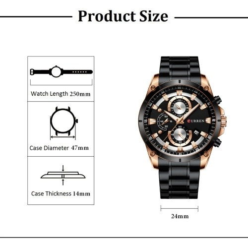 لیست قیمت ساعت مچی مردانه کارن 8360 مشکی-رزگلد (کورن 8360 CURREN)