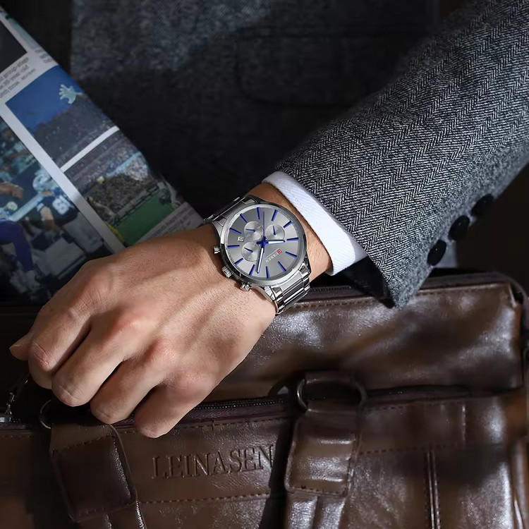 ساعت مچی مردانه کارن 8435 نقره ای-خاکستری CURREN سه موتور فعال