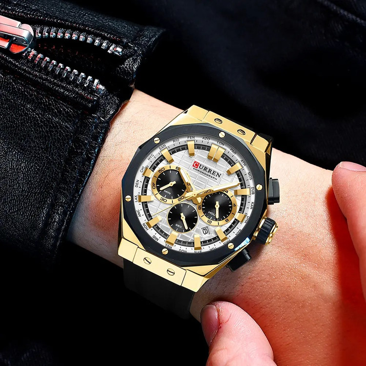 ساعت مچی مردانه کارن 8464 مشکی-طلایی CURREN سه موتور فعال