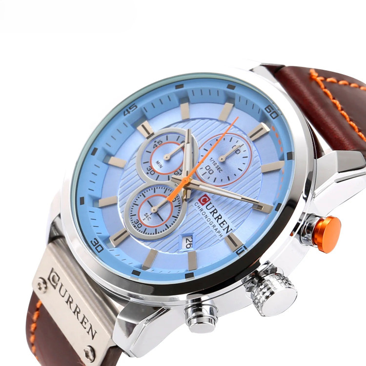 ساعت مچی مردانه کارن 8291 قهوه ای-نقره ای-آبی CURREN سه موتور فعال