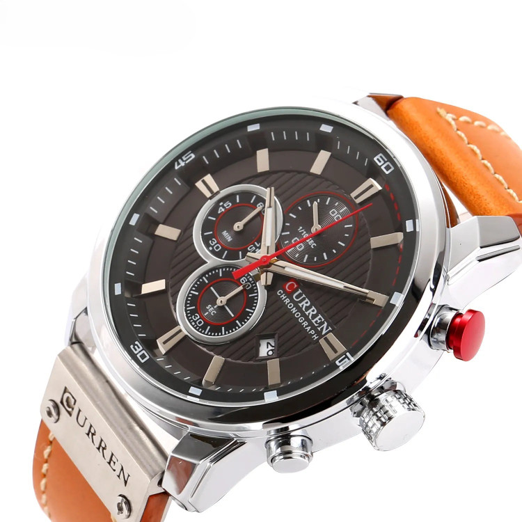 ساعت مچی مردانه کارن 8291 عسلی-نقره ای-مشکی CURREN سه موتور فعال