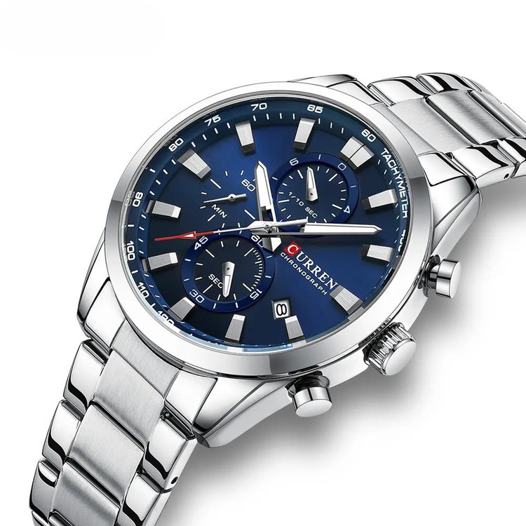 ساعت مچی مردانه کارن 8445 نقره ای-سرمه ای CURREN سه موتور فعال
