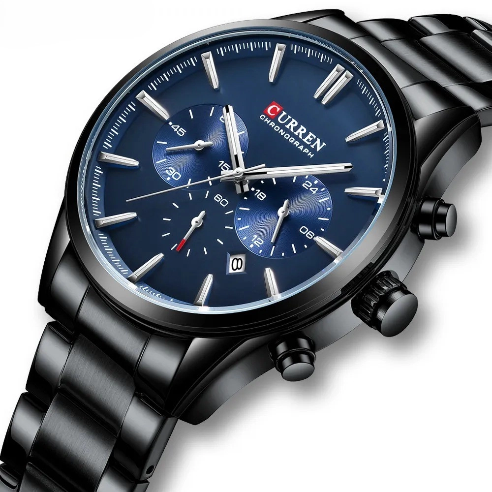 ساعت مچی مردانه کارن 8446 مشکی-سرمه ای CURREN سه موتور فعال