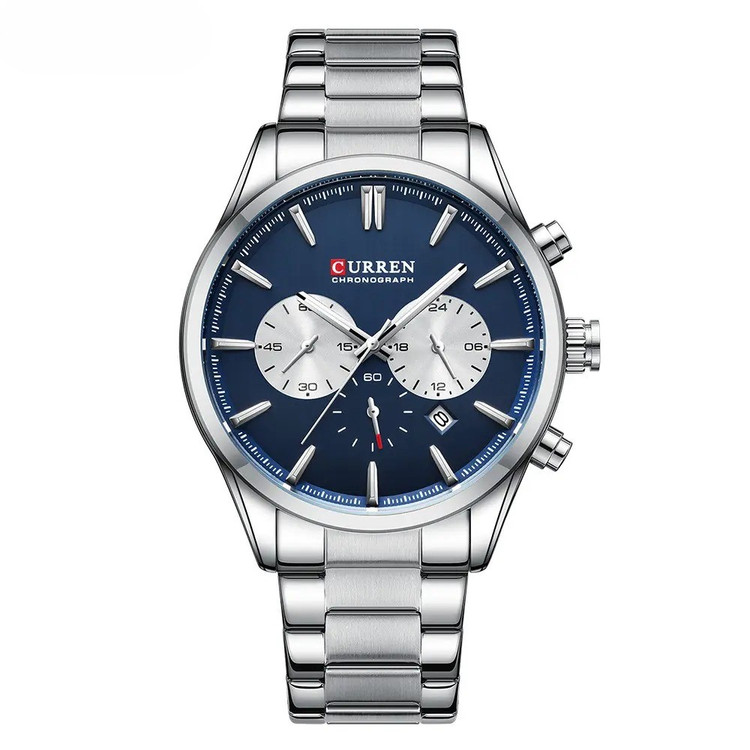 ساعت مچی مردانه کارن 8446 نقره ای-سرمه ای CURREN سه موتور فعال