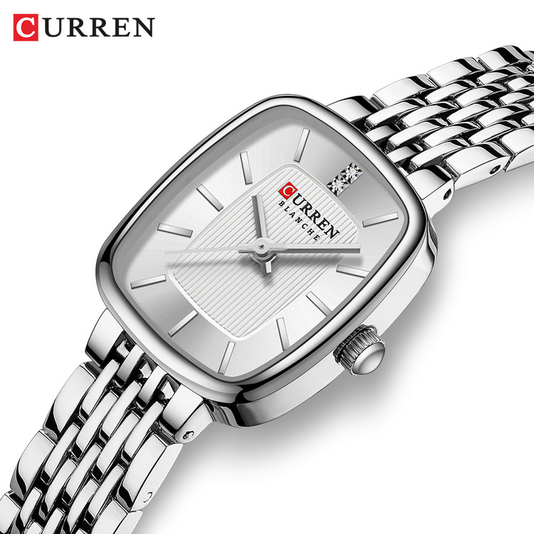 ساعت صفحه مستطیل زنانه کارن 9093 CURREN نقره ای-سفید