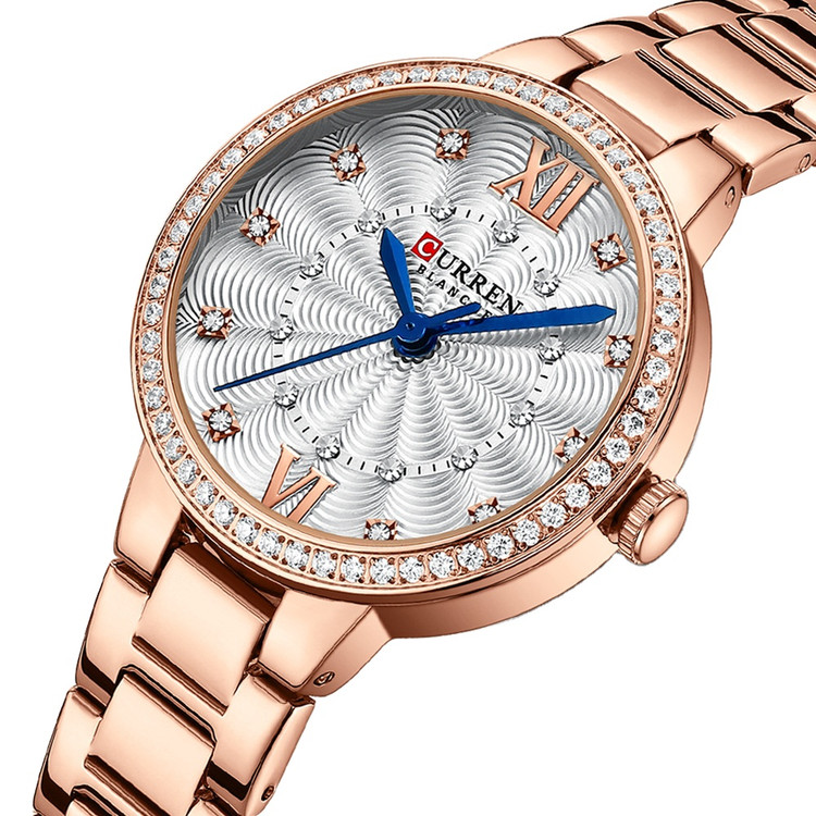 ساعت زنانه نگین دار اصل کارن 9085 رزگلد-سفید