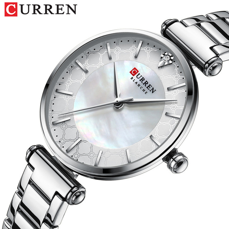 ساعت مچی لوکس زنانه بند استیل کارن 9072 CURREN نقره ای