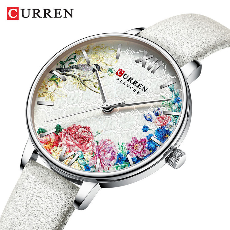 قیمت ساعت بند چرمی اسپرت زنانه لوکس کارن 9059A CURREN سفید