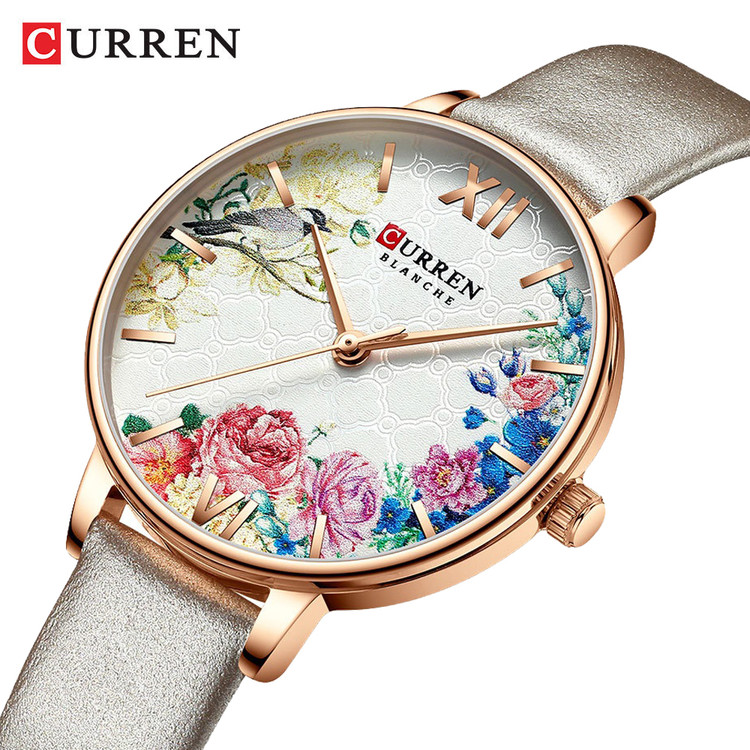 قیمت ساعت بند چرمی اسپرت زنانه لوکس کارن 9059A CURREN خاکی