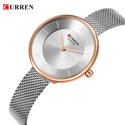 ساعت زنانه کلاسیک بند حصیری استیل کارن 9030 CURREN نقره ای-سفید