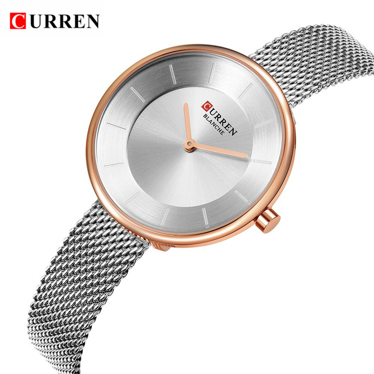 ساعت زنانه کلاسیک بند حصیری استیل کارن 9030 CURREN نقره ای-سفید