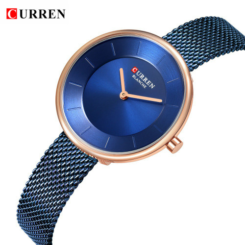 ساعت زنانه کلاسیک بند حصیری استیل کارن 9030 CURREN سرمه ای