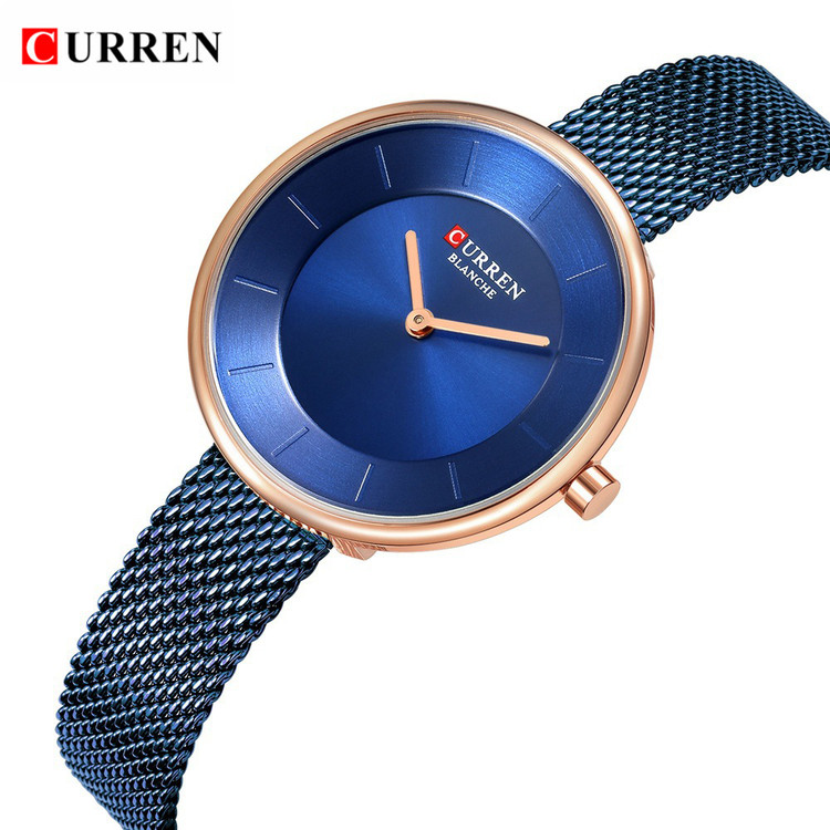ساعت زنانه کلاسیک بند حصیری استیل کارن 9030 CURREN سرمه ای