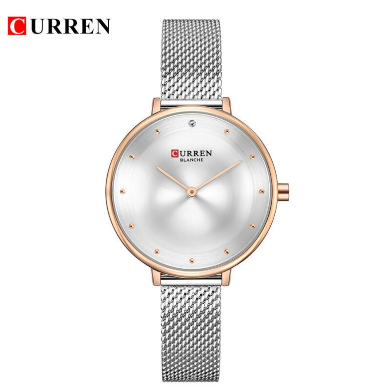 ساعت زنانه ارزان بند حصیری استیل کارن 9029 CURREN نقره ای-سفید