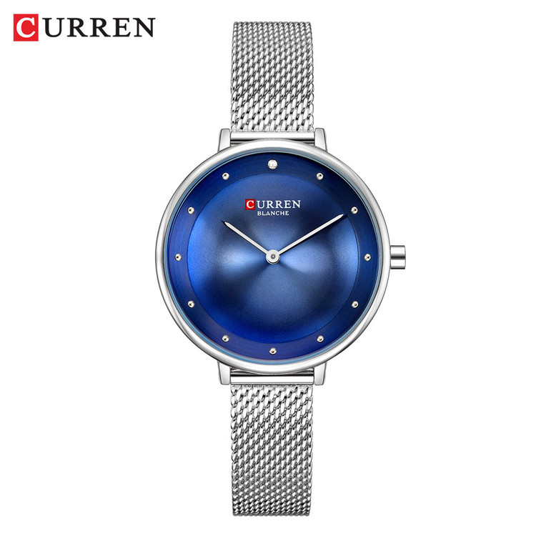 ساعت زنانه ارزان بند حصیری استیل کارن 9029 CURREN نقره ای-سرمه ای