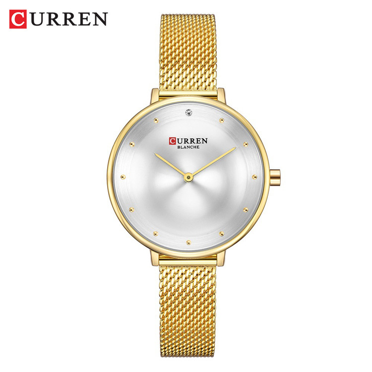 ساعت زنانه ارزان بند حصیری استیل کارن 9029 CURREN طلایی-سفید