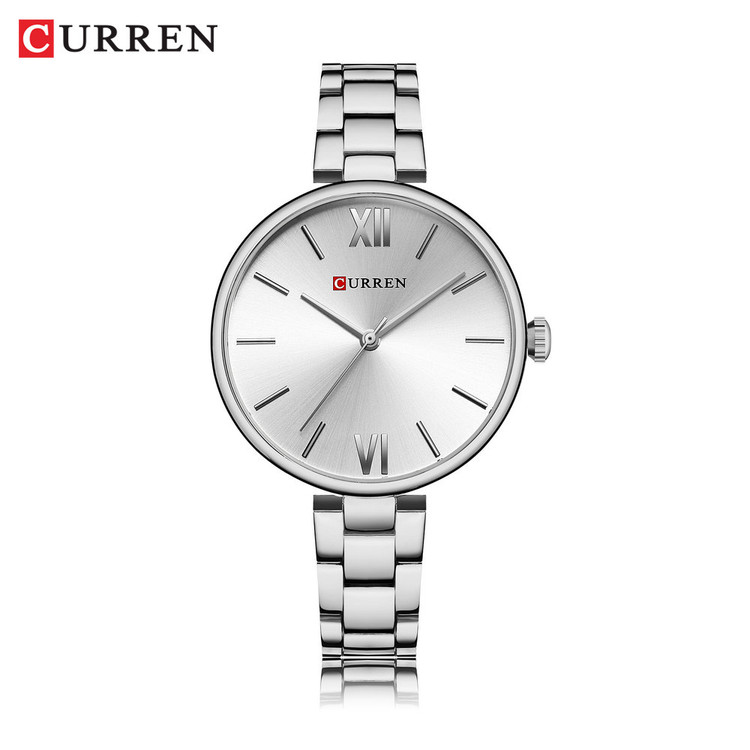 ساعت مچی زنانه کلاسیک اصل مجلسی استیل برند کارن 9017 (کورن CURREN) نقره ای-سفید