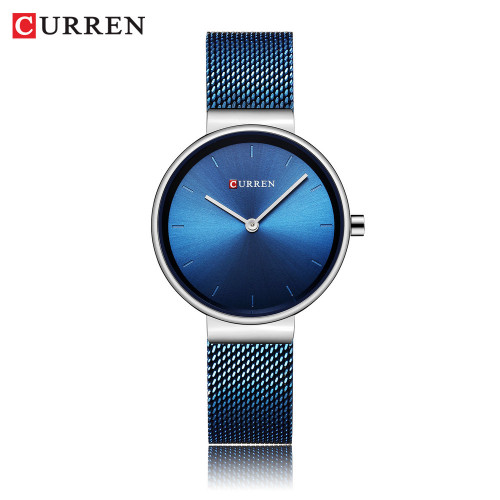 ساعت زنانه ارزان اورجینال ضد آب بند حصیری استیل کارن 9016 (کورن CURREN) سرمه ای