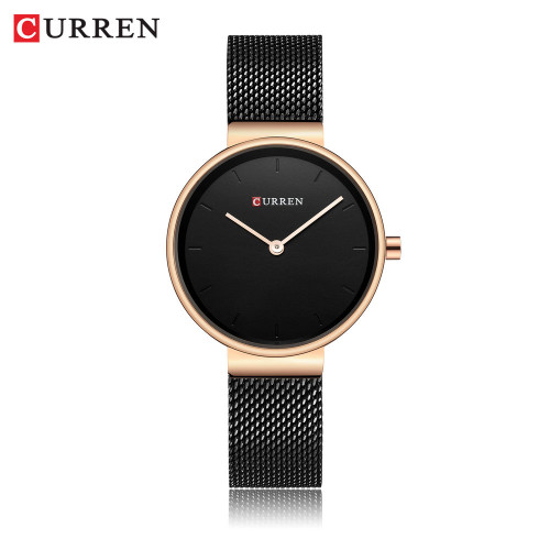 ساعت زنانه ارزان اورجینال ضد آب بند حصیری استیل کارن 9016 (کورن CURREN) مشکی