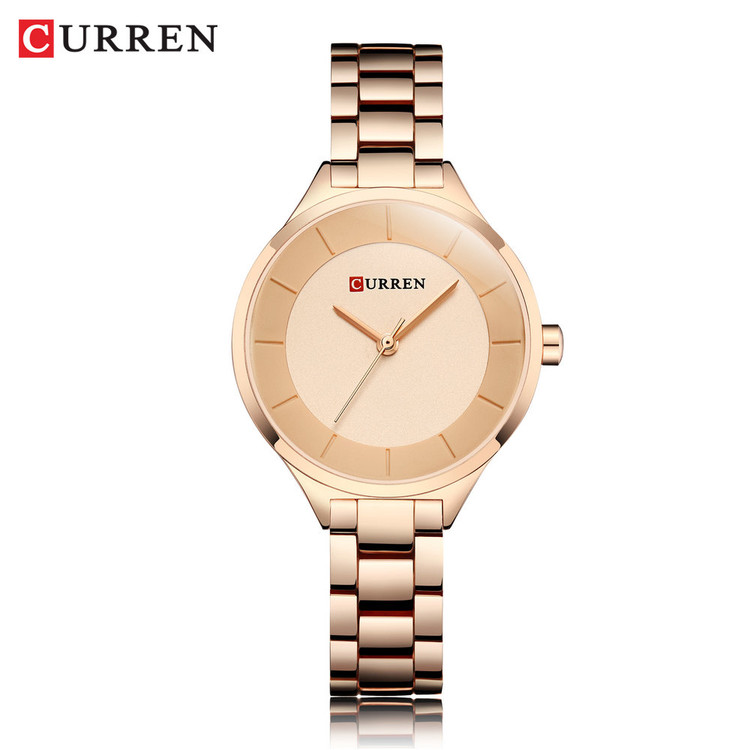 ساعت زنانه شیک مجلسی بند استیل کارن 9015 (کورن CURREN) رزگلد