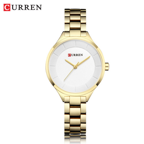 ساعت زنانه شیک مجلسی بند استیل کارن 9015 (کورن CURREN) طلایی-سفید