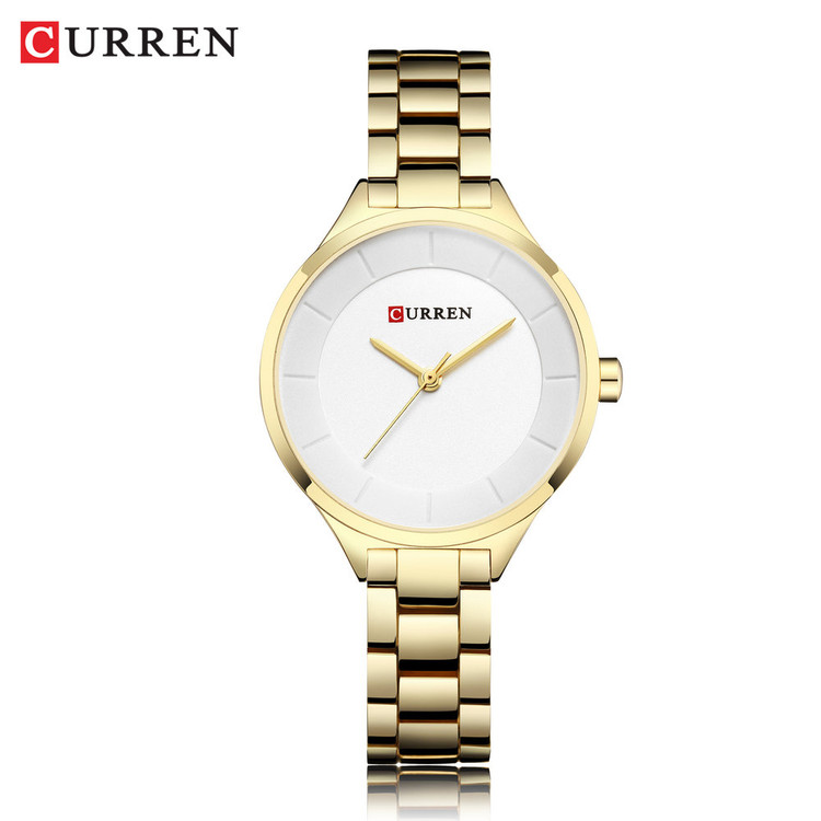 ساعت زنانه شیک مجلسی بند استیل کارن 9015 (کورن CURREN) طلایی-سفید