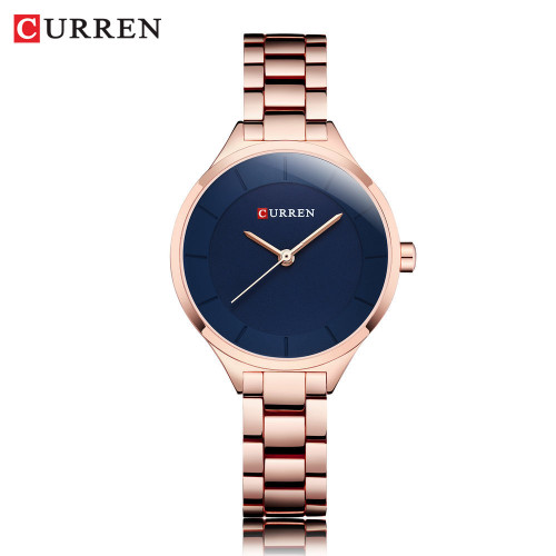ساعت زنانه شیک مجلسی بند استیل کارن 9015 (کورن CURREN) رزگلد-سرمه ای
