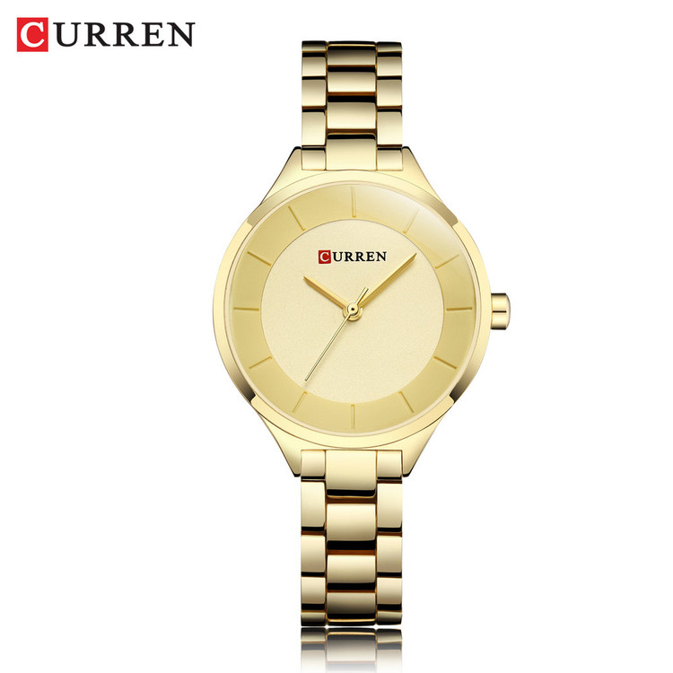 ساعت زنانه شیک مجلسی بند استیل کارن 9015 (کورن CURREN) طلایی