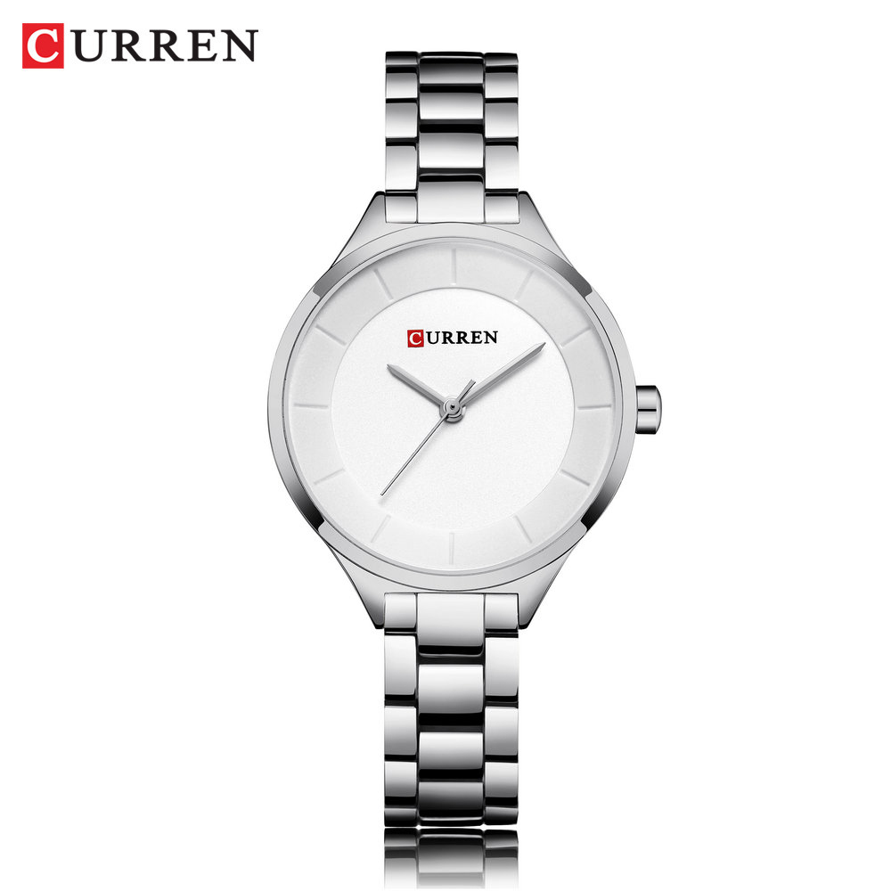 ساعت زنانه شیک مجلسی بند استیل کارن 9015 (کورن CURREN) نقره ای-سفید