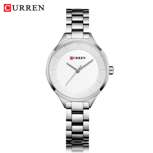 ساعت زنانه شیک مجلسی بند استیل کارن 9015 (کورن CURREN) نقره ای-سفید