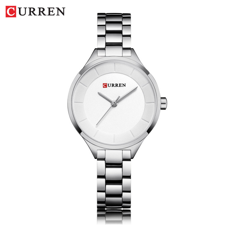 ساعت زنانه شیک مجلسی بند استیل کارن 9015 (کورن CURREN) نقره ای-سفید