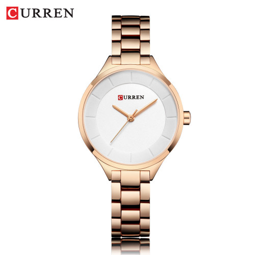 ساعت زنانه شیک مجلسی بند استیل کارن 9015 (کورن CURREN) رزگلد-سفید