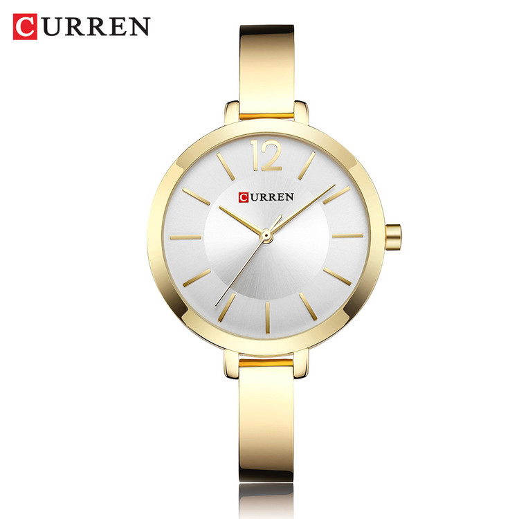 ساعت زنانه ضد آب بند استیل برند کارن 9012 (کورن CURREN) طلایی-سفید