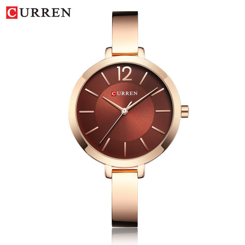 ساعت زنانه ضد آب بند استیل برند کارن 9012 (کورن CURREN) رزگلد-قهوه ای
