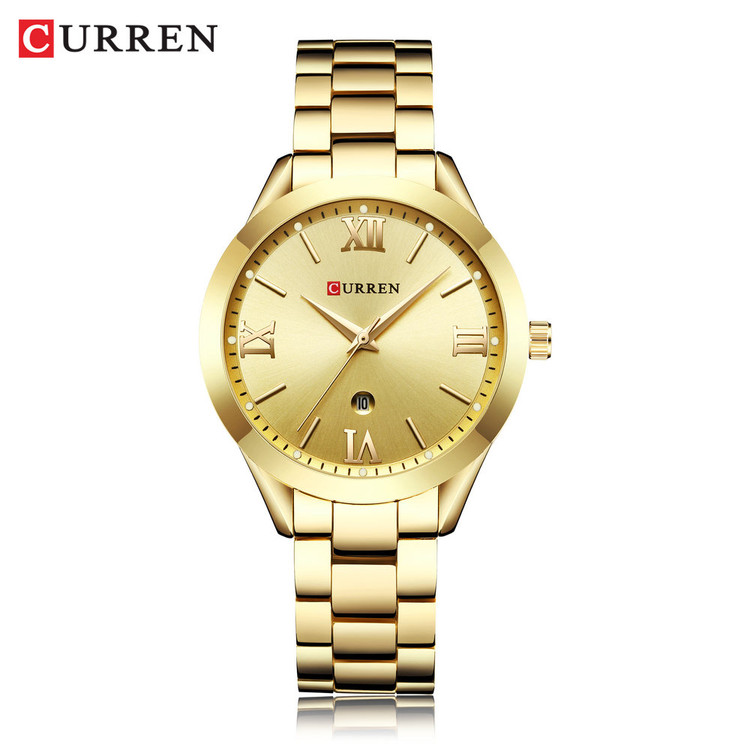 ساعت زنانه تقویم دار استیل مجلسی کارن 9007 (کورن CURREN) طلایی