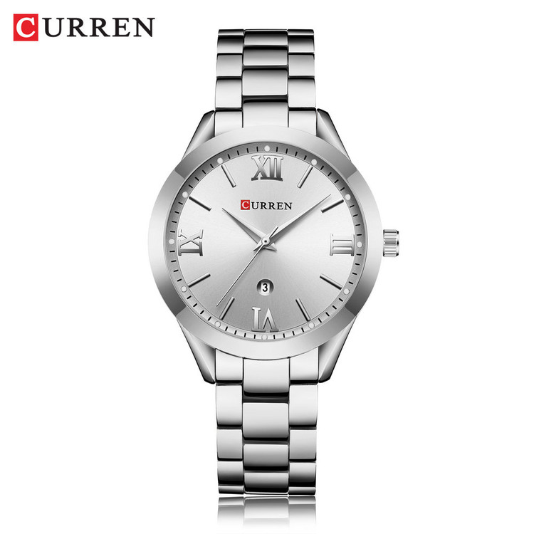 ساعت زنانه تقویم دار استیل مجلسی کارن 9007 (کورن CURREN) نقره ای