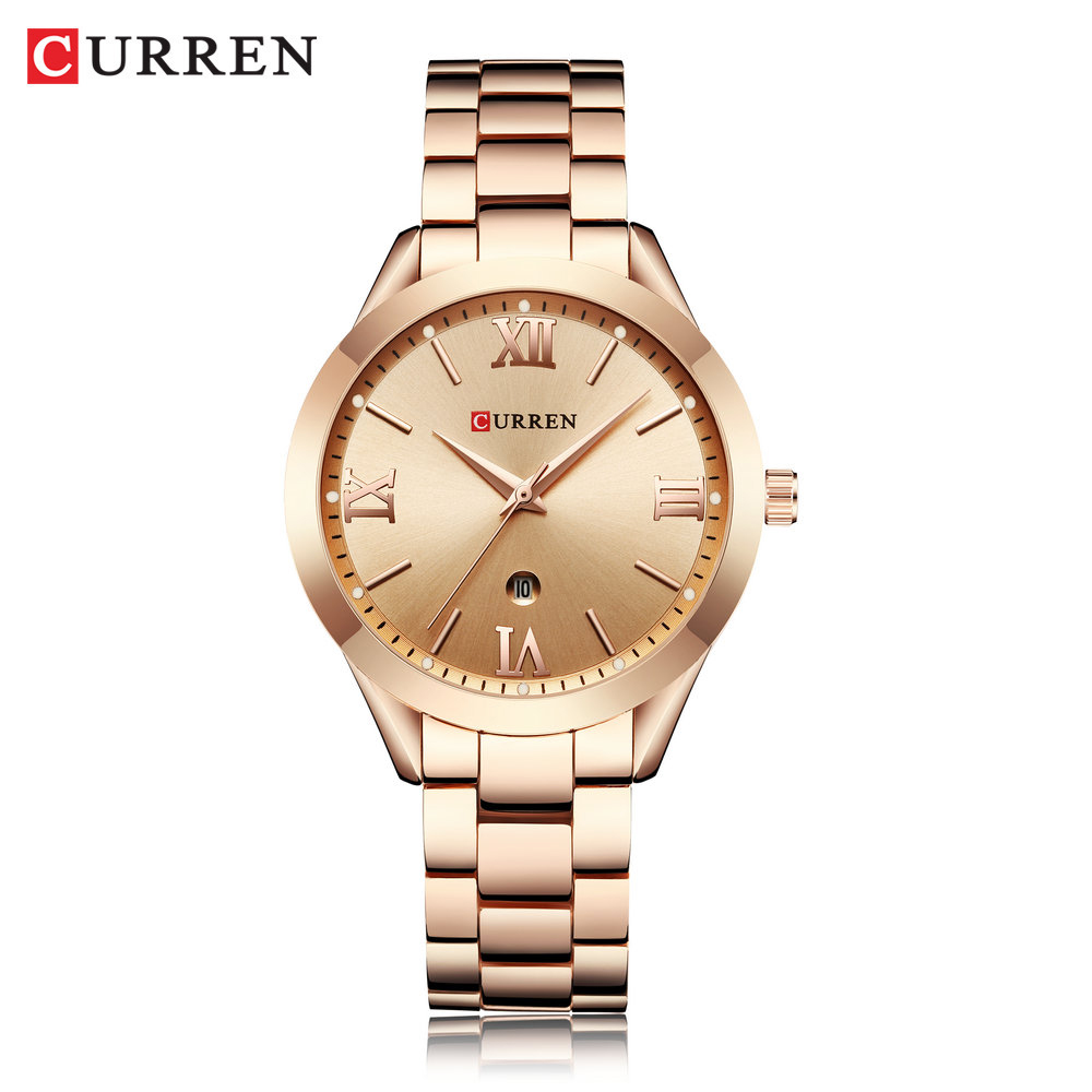 ساعت زنانه تقویم دار استیل مجلسی کارن 9007 (کورن CURREN) رزگلد
