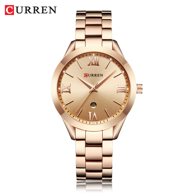 ساعت زنانه تقویم دار استیل مجلسی کارن 9007 (کورن CURREN) رزگلد