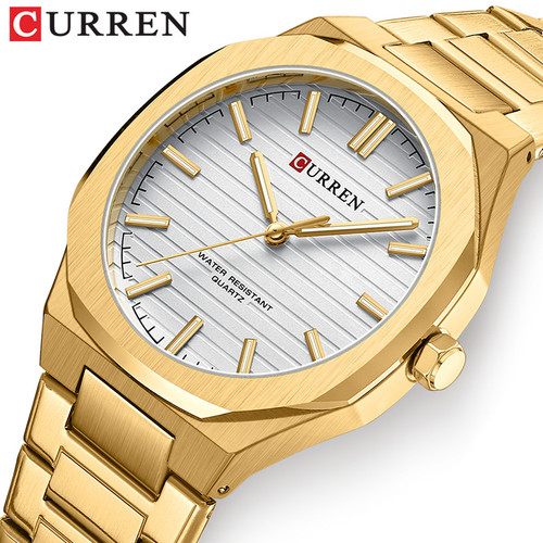 ساعت مردانه ارزان بند استیل ضد آب کارن 8456 (کورن CURREN) طلایی-سفید