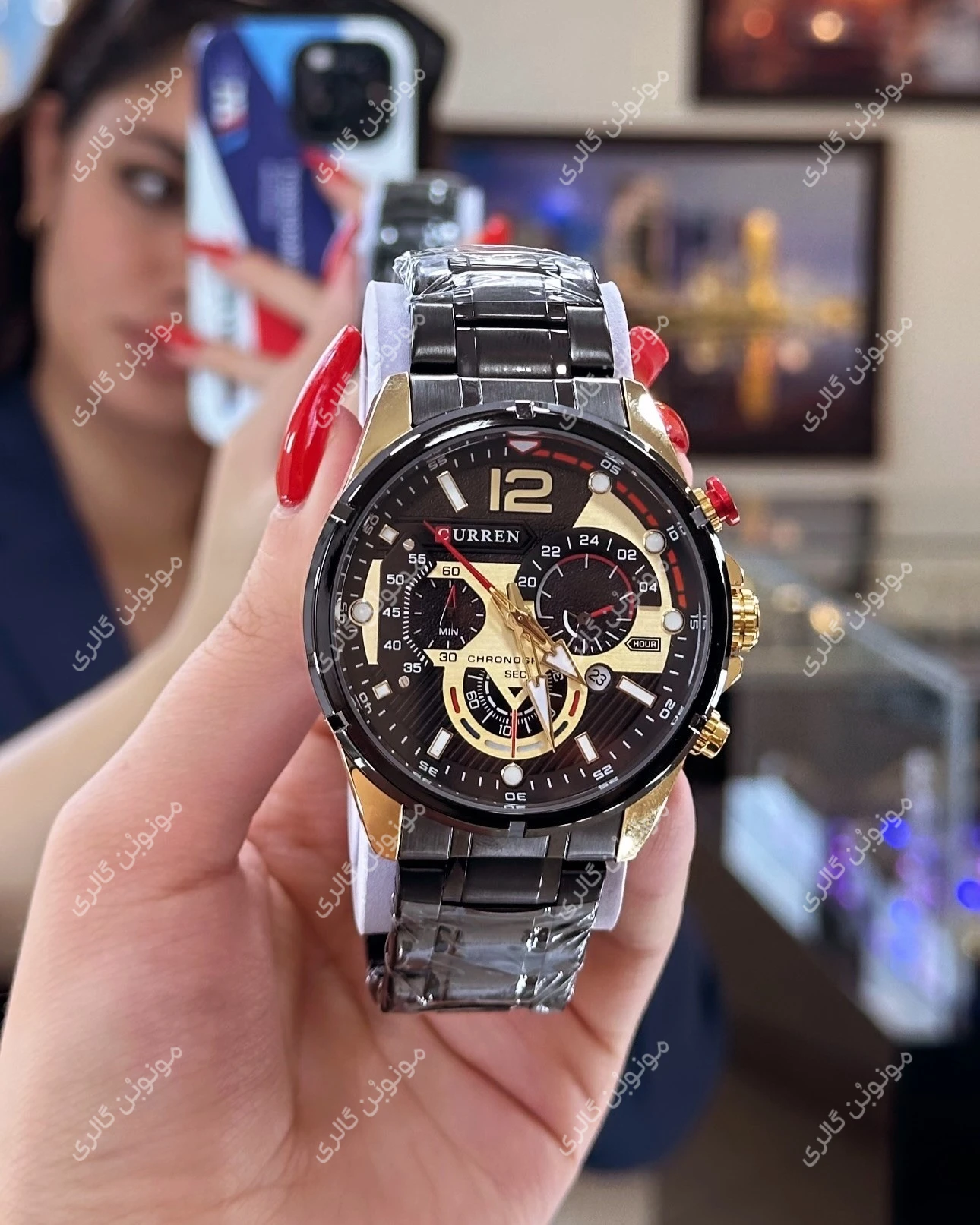 ساعت مچی مردانه کارن 8395 مشکی-طلایی (کورن CURREN) سه موتور فعال