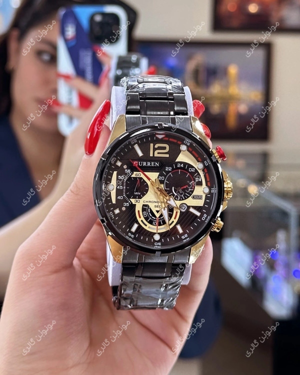 ساعت مچی مردانه کارن 8395 مشکی-طلایی (کورن CURREN) سه موتور فعال