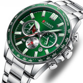 ساعت سه موتوره مردانه فول تایم کارن 8418 نقره ای-سبز (کورن CURREN)