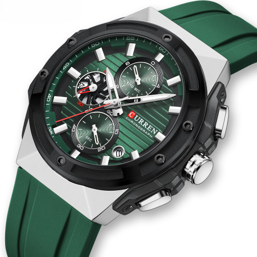 ساعت سه موتوره مردانه اسپرت بند سیلیکونی کارن 8462 (کورن CURREN) سبز
