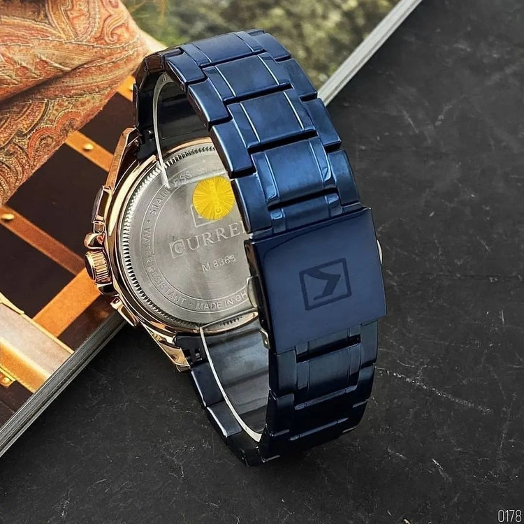 ساعت مچی مردانه کارن 8363 آبی-رزگلد (کورن CURREN) سه موتور فعال