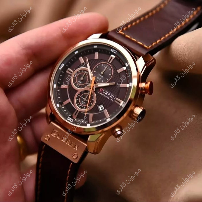 ساعت مچی مردانه کارن 8291 قهوه ای-رزگلد-قهوه ای CURREN سه موتور فعال