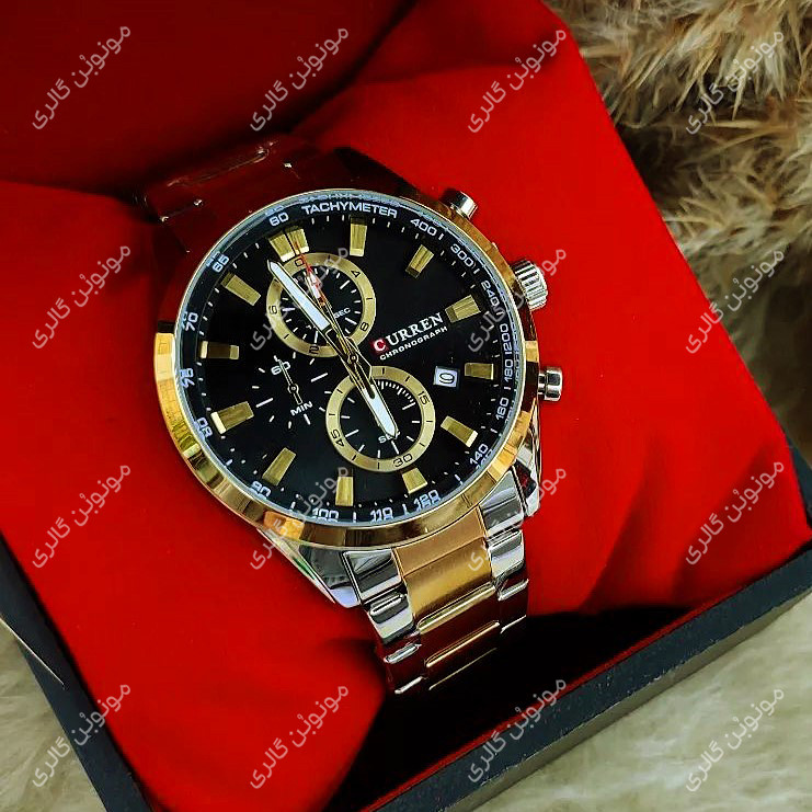 ساعت مچی مردانه کارن 8445 نقره ای-طلایی-مشکی CURREN سه موتور فعال